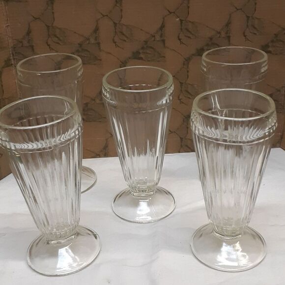Jeannette soda fountain footed tumblers Set of 5 vintage clear glass - Picture 1 of 6